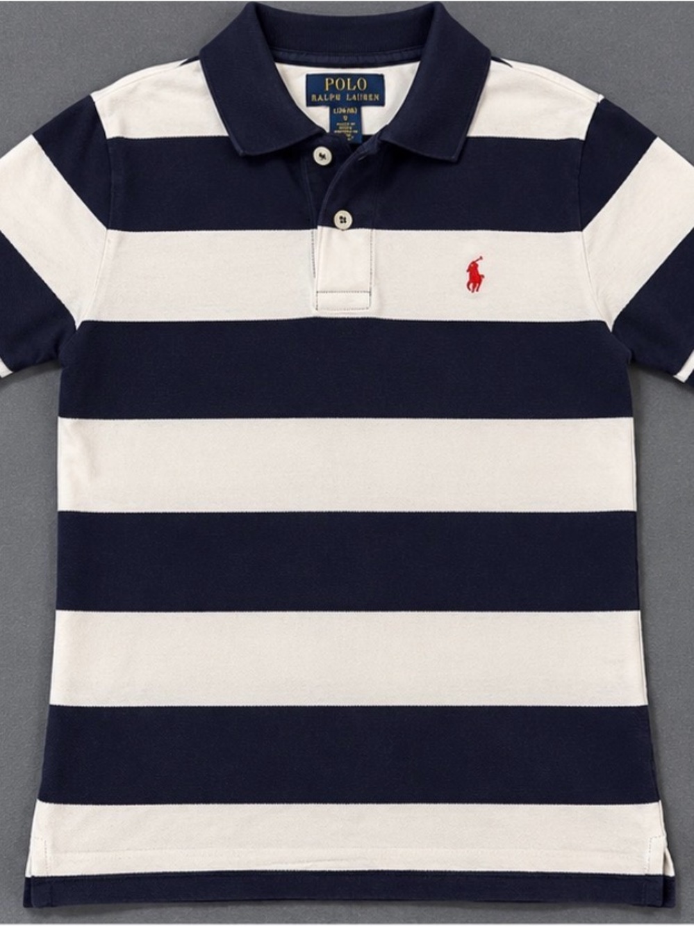 Polo by Ralph Lauren Navy, White & Red Striped Polo Shirt - Kids